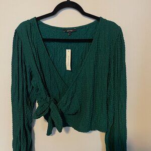 NEW Green Long Sleeve Wrap Blouse